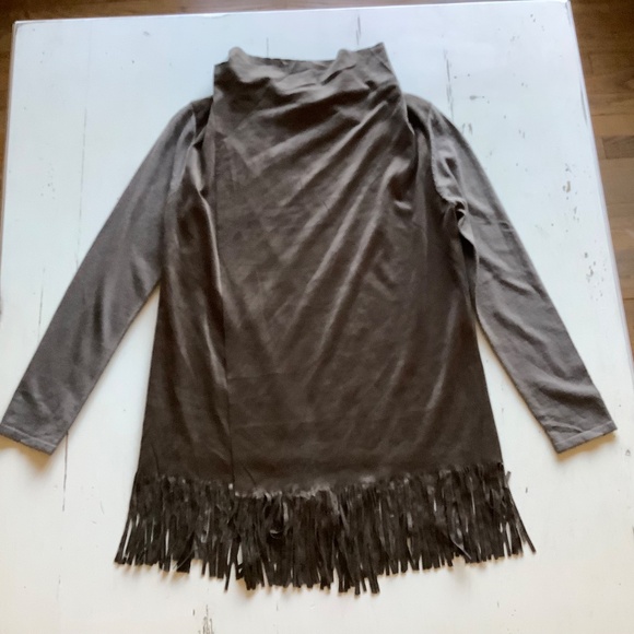 NWT Muche Et Muchette draped chocolate brown Faux Suede fringed sweater - Picture 9 of 11